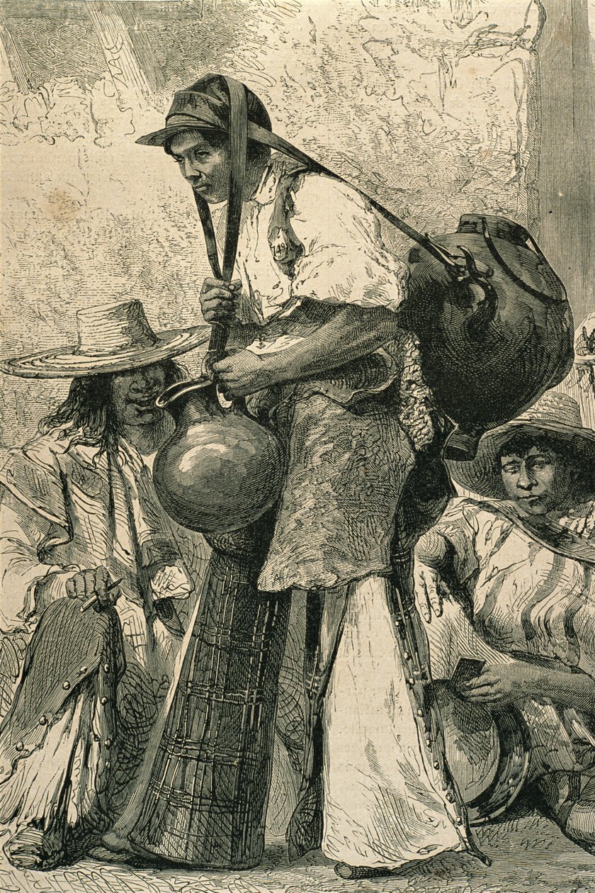 Paysans à Mexico, années 1860 (gravure) - French School
