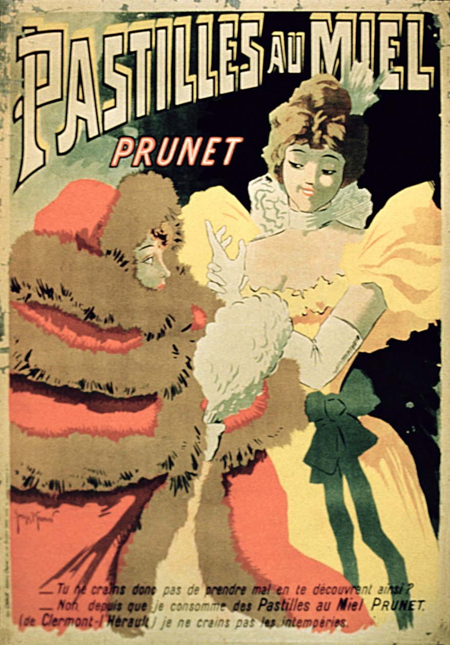 Affiche publicitaire pour les Pastilles de Miel par Prunet, Paris - French School