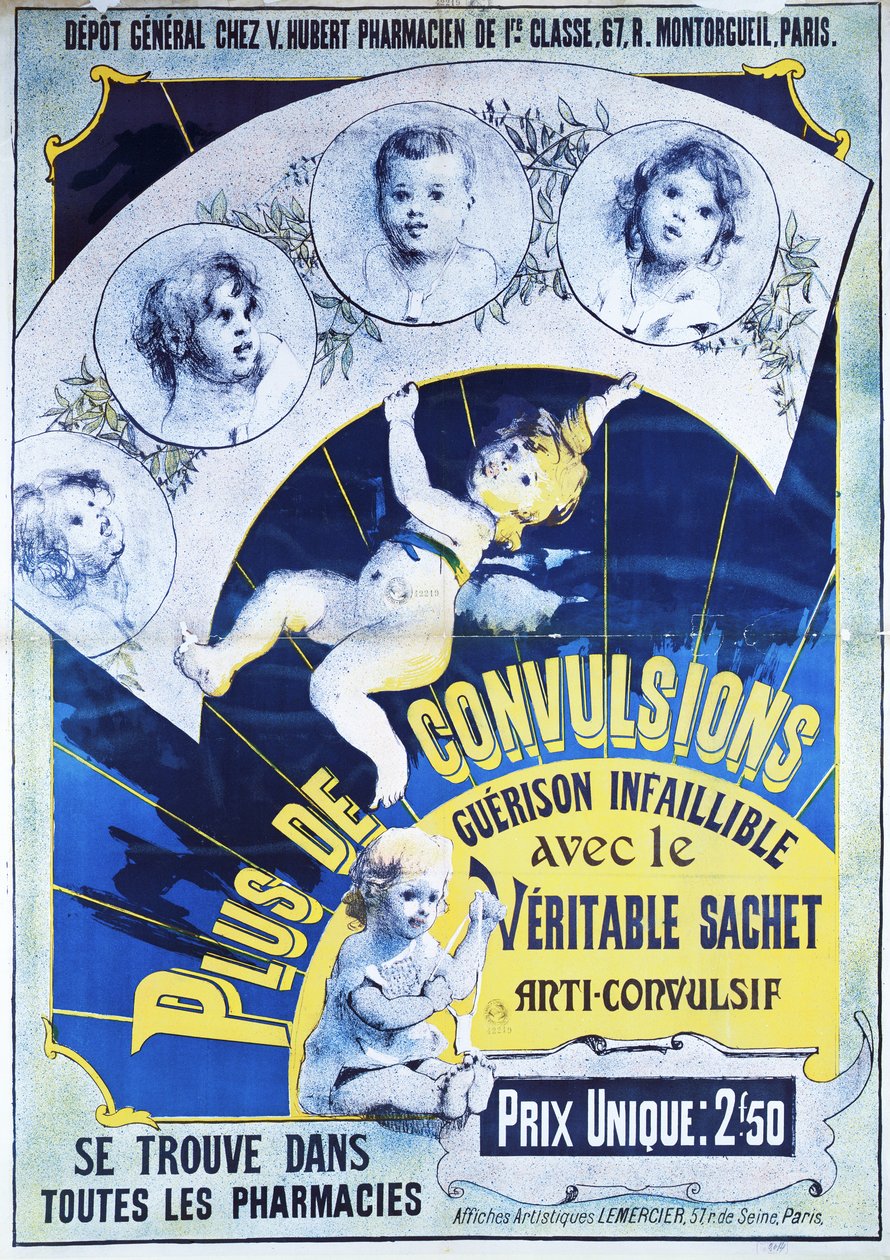 Affiche publicitaire pour les Véritables Sachets Anti-Convulsif - French School
