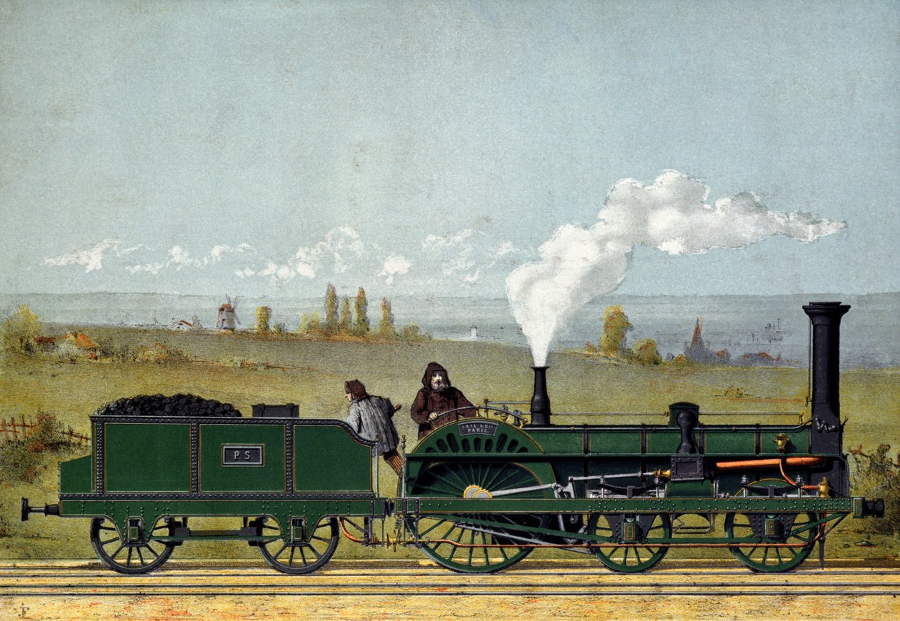 Machine à vapeur sur le chemin de fer de Strasbourg, 1852 - French School