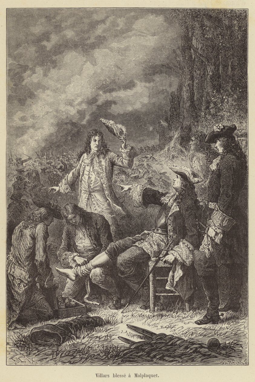 Villars blessé à Malplaquet (gravure) - French School