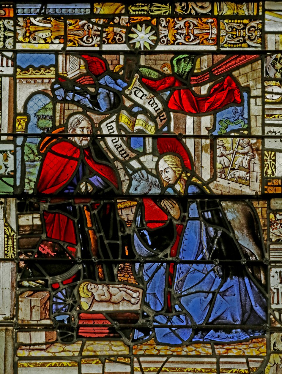 Vitrail représentant la Nativité - French School