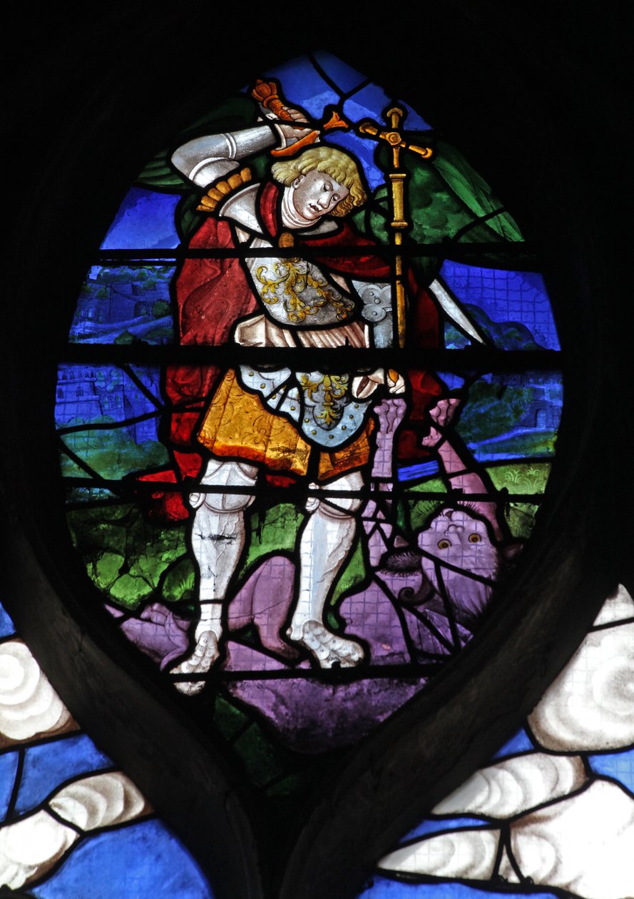 Vitrail w10 représentant Saint Michel - French School