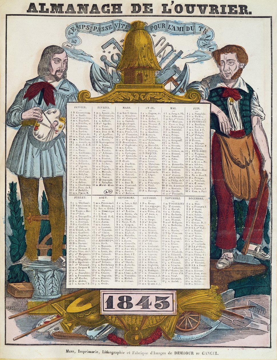 Calendrier des travailleurs pour 1843 - French School
