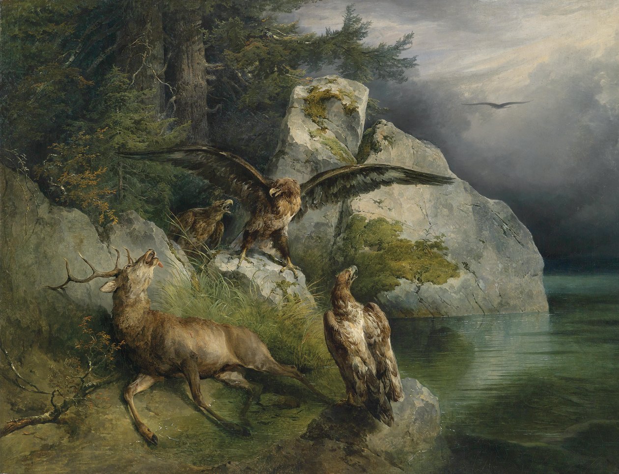 Aigle et cerf mourant - Friedrich Gauermann