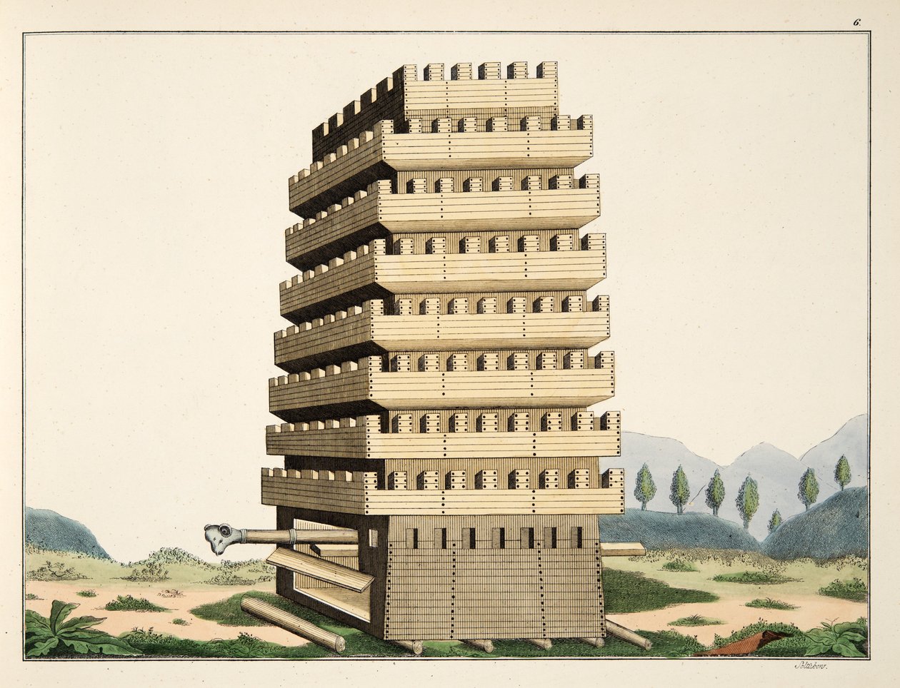 Tour mobile avec galeries extérieures et un bélier supplémentaire, planche de 