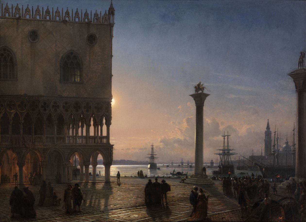 Vue au clair de lune de la Piazza San Marco vers San Giorgio Maggiore - Friedrich Nerly