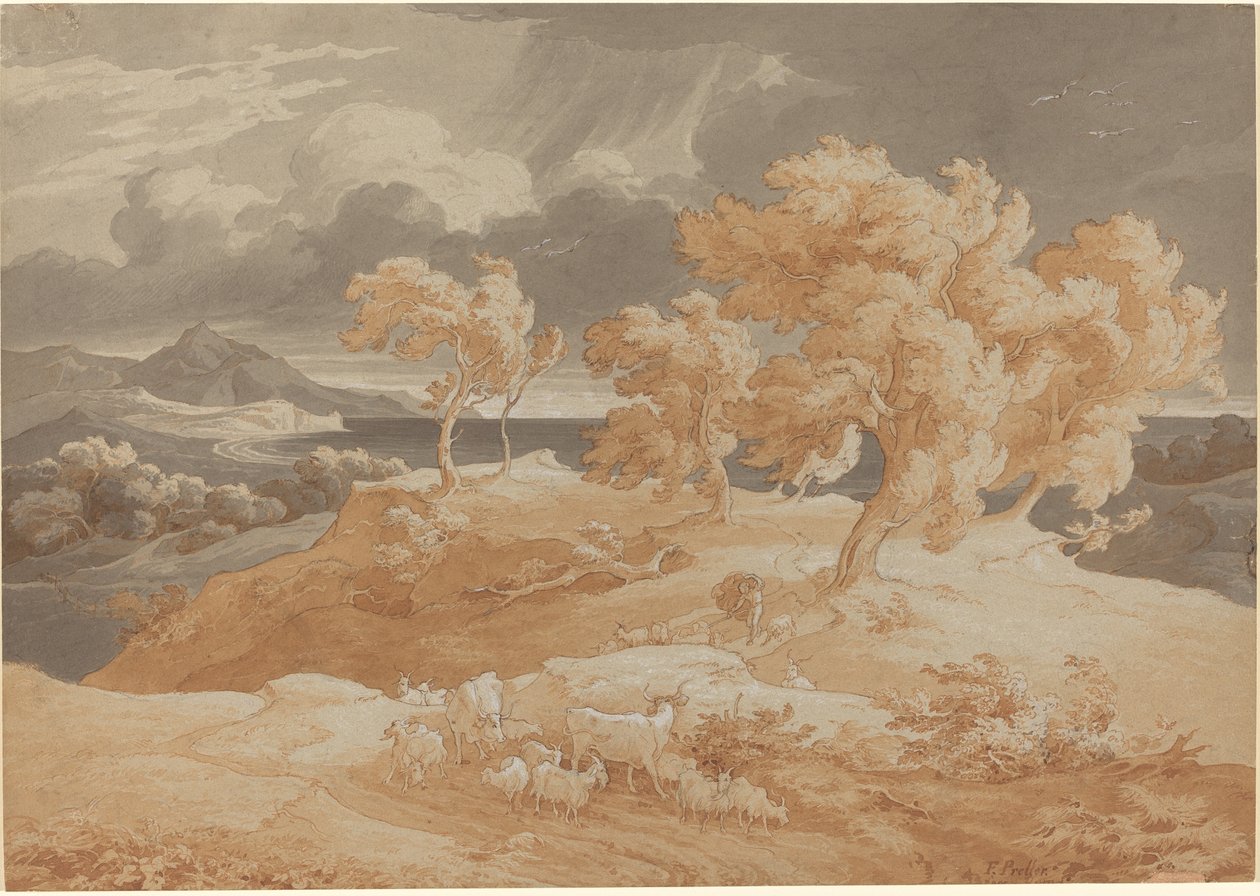 Paysage côtier italien avec un orage - Friedrich Preller the Elder