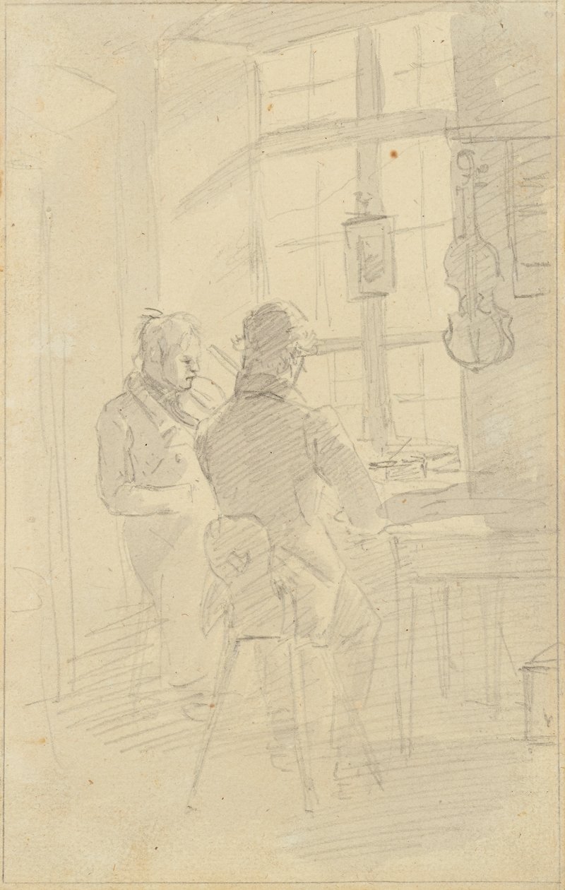 Deux hommes jouant du violon - Friedrich August Mathias Gauermann