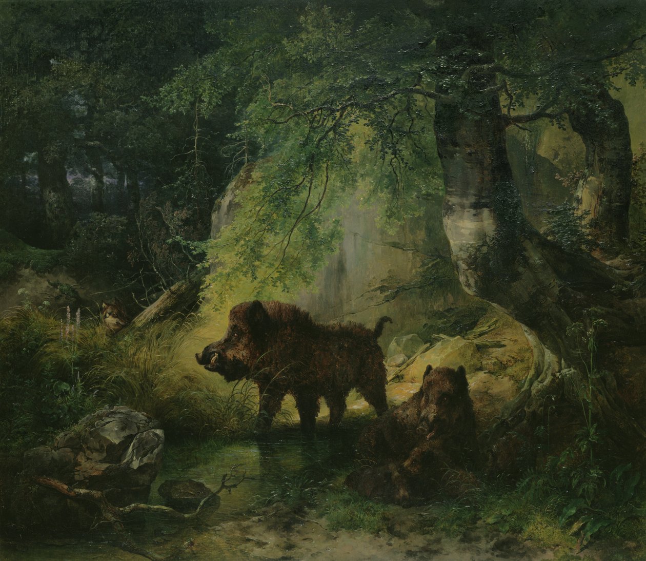 Sanglier et loup - Friedrich Gauermann