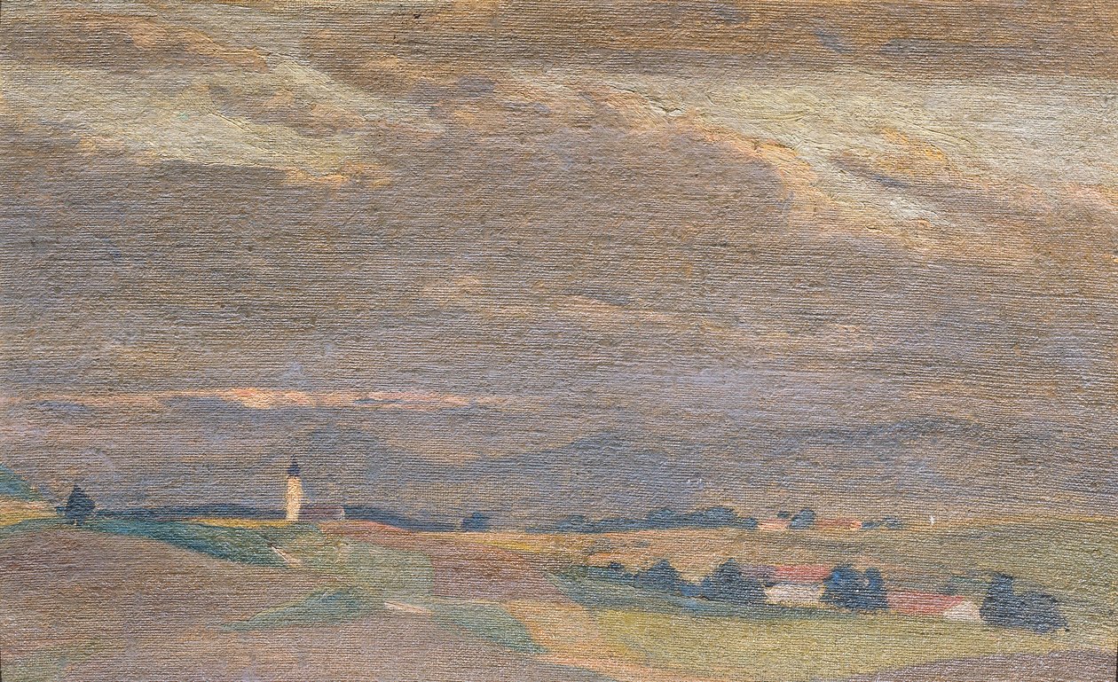 Paysage du soir avec clocher - Friedrich Hasslwander