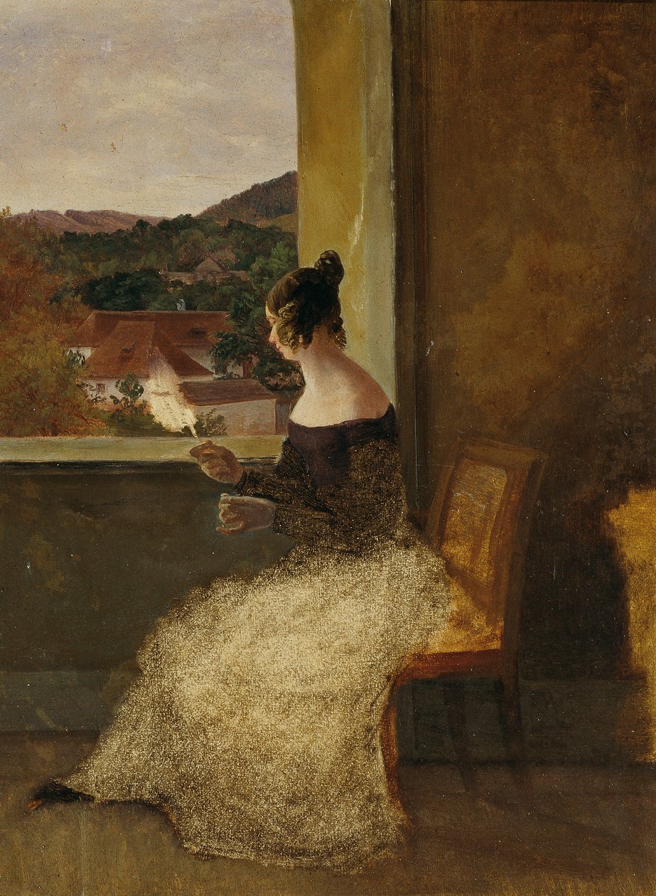 Dame à la fenêtre avec un rouet - Friedrich Loos
