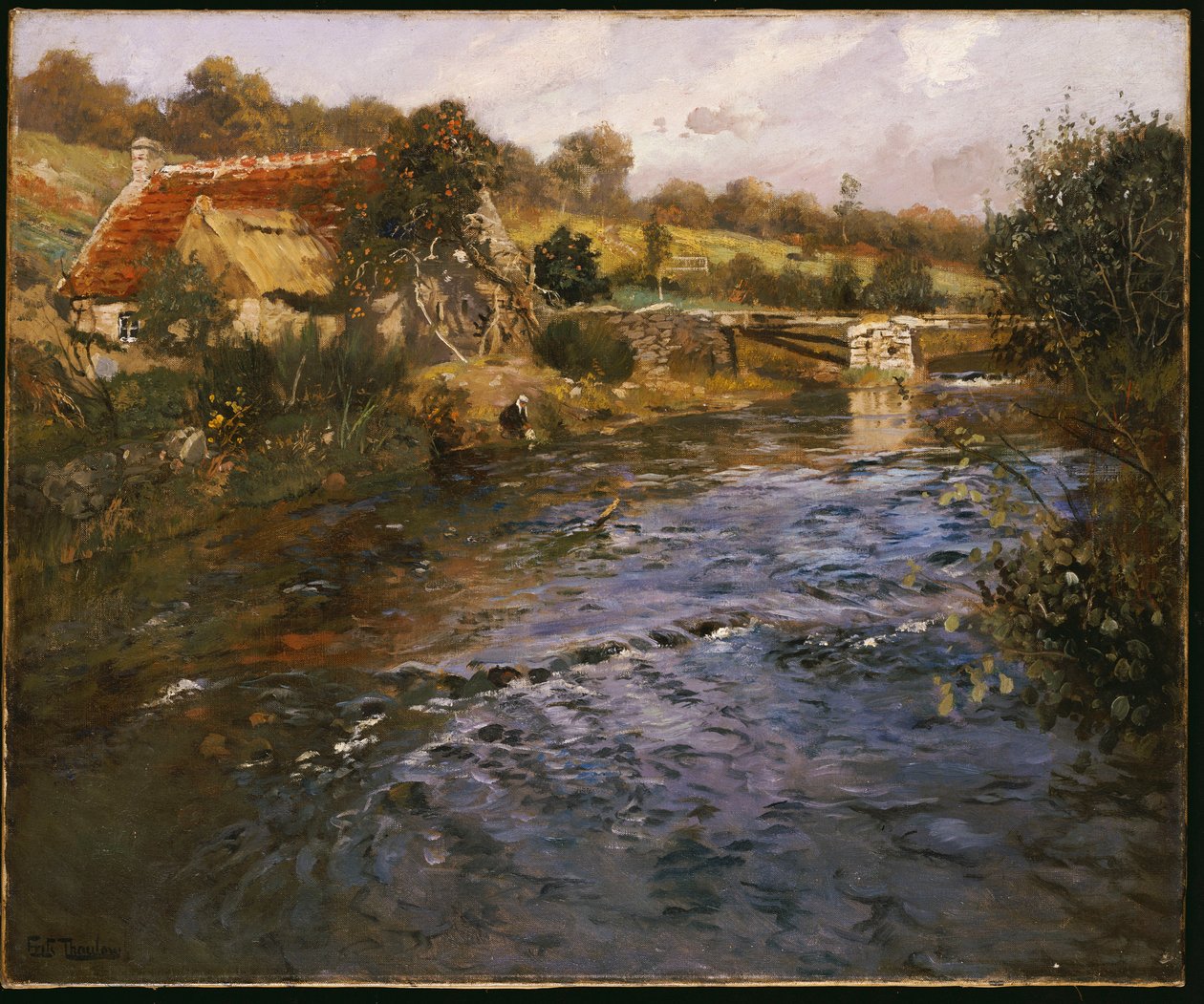 Paysage fluvial avec une blanchisseuse - Frits Thaulow