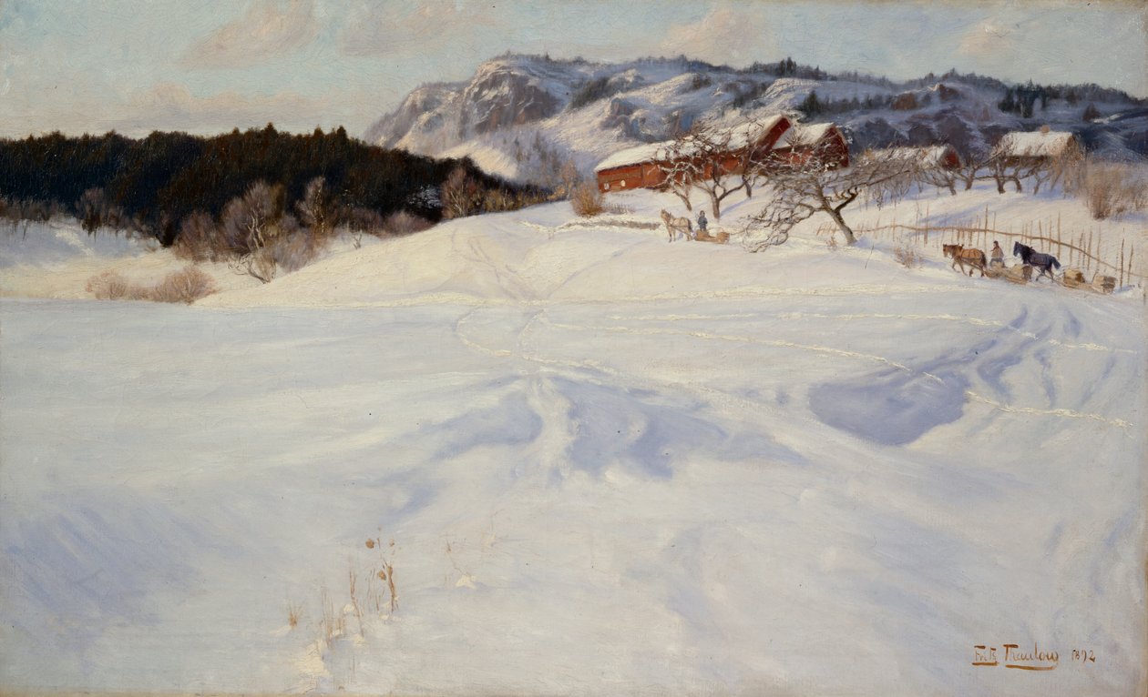 Scène de neige avec traîneau, Fleksum - Fritz Thaulow