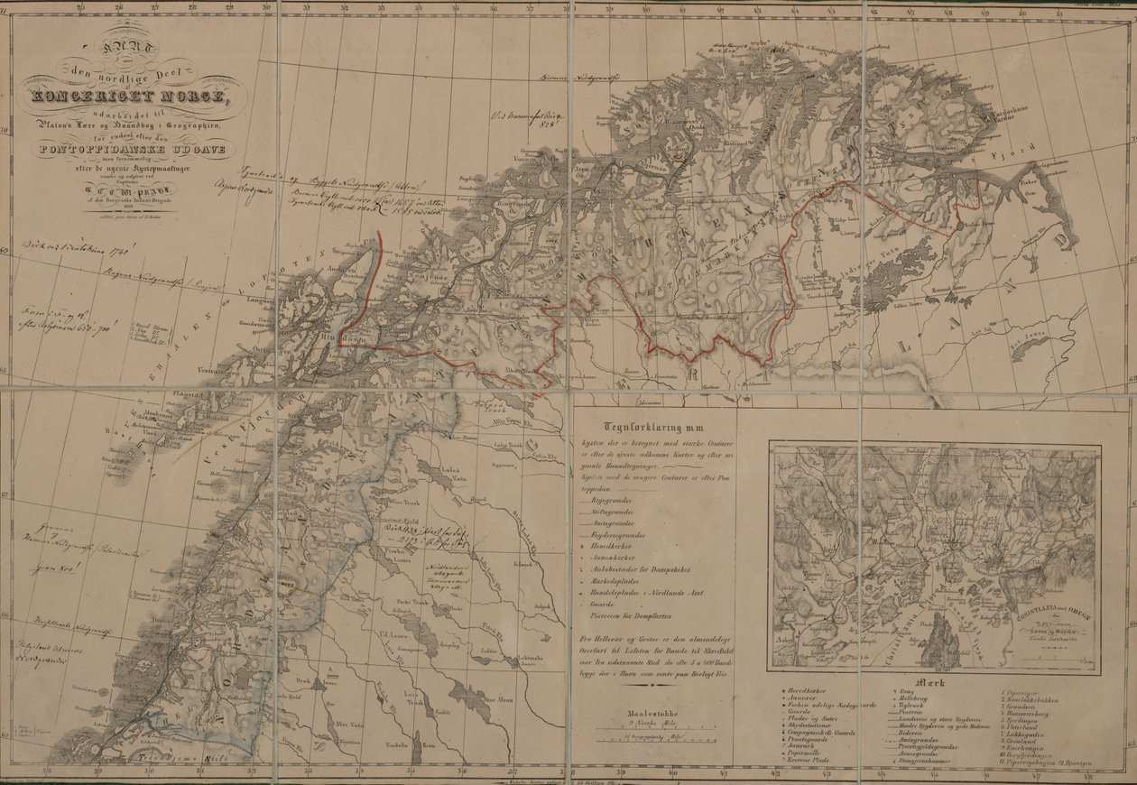 Carte de la collection de cartes de la Bibliothèque nationale. La carte a été publiée à Bergen (1839) et montre le nord de la Norvège - G Prahl