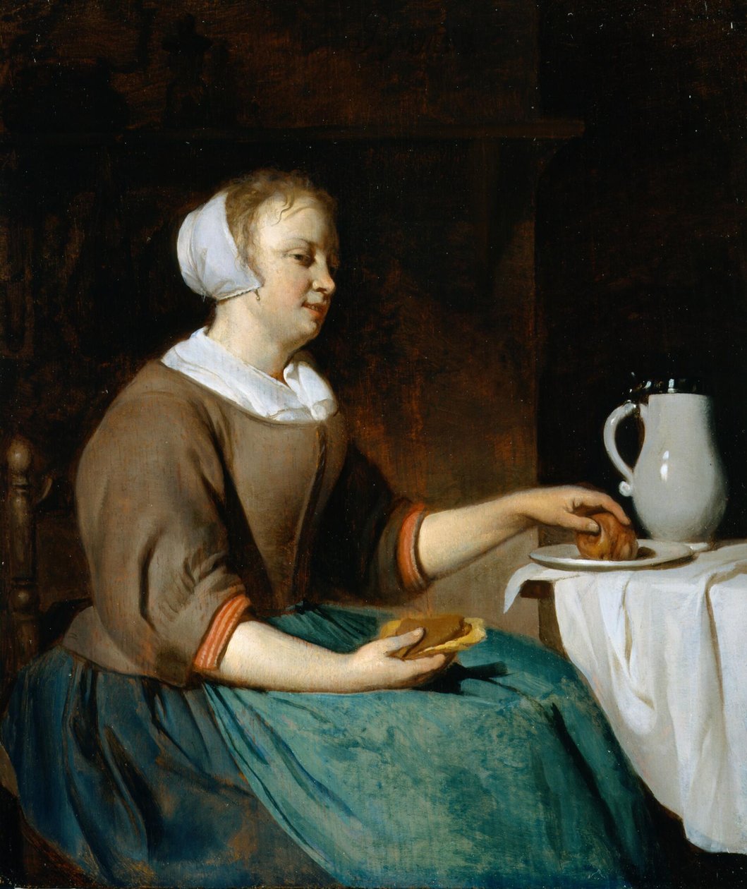 Jeune femme mangeant à une table - Gabriel Metsu