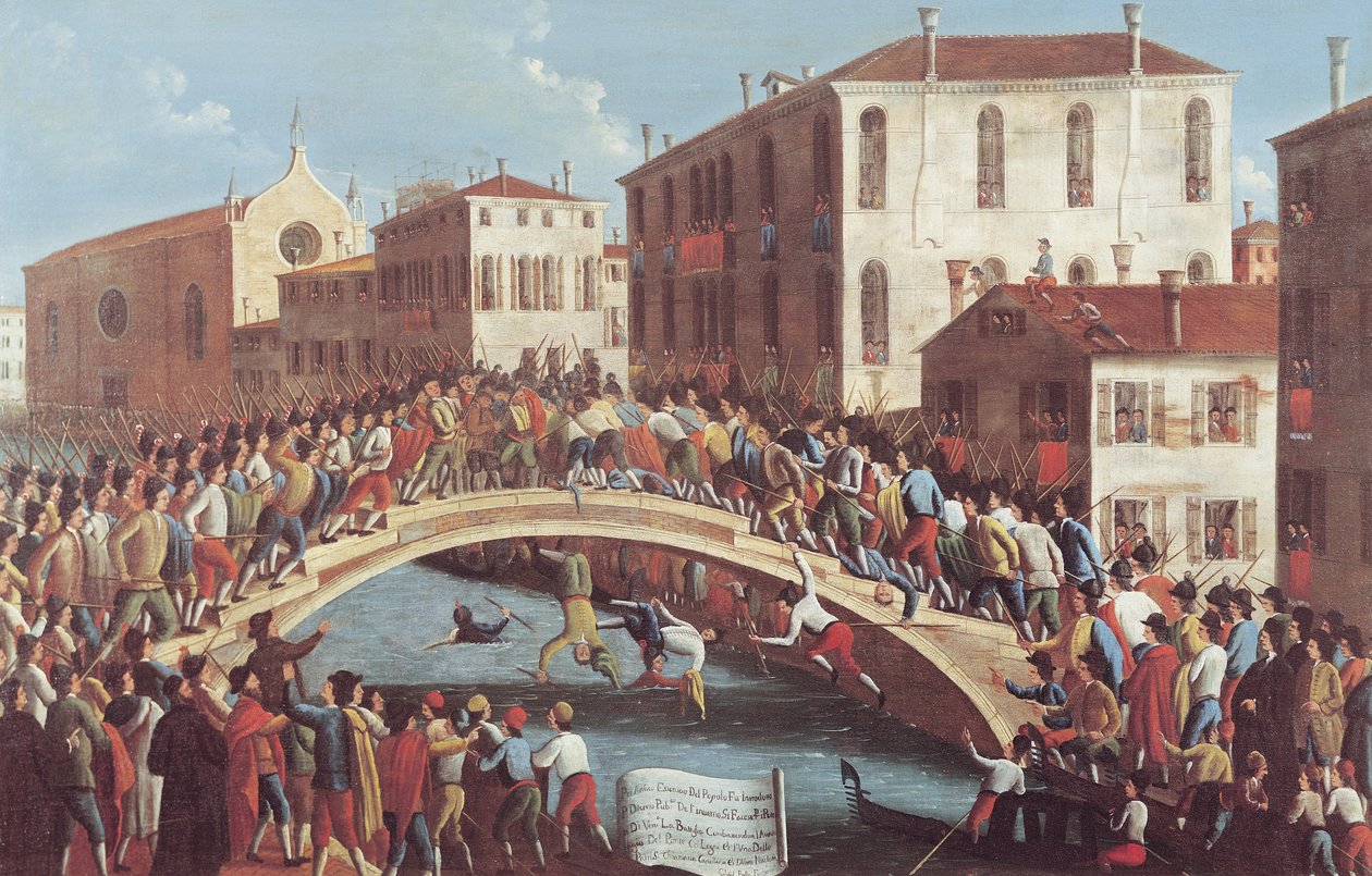 Bataille avec des bâtons sur le Ponte Santa Fosca, Venise - Gabriele Bella