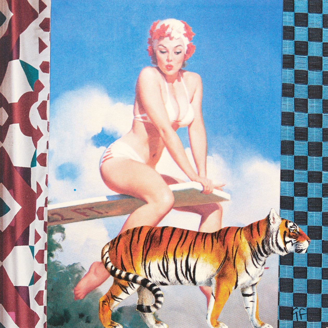 Fille nageant avec un tigre (collage) - Genevieve French