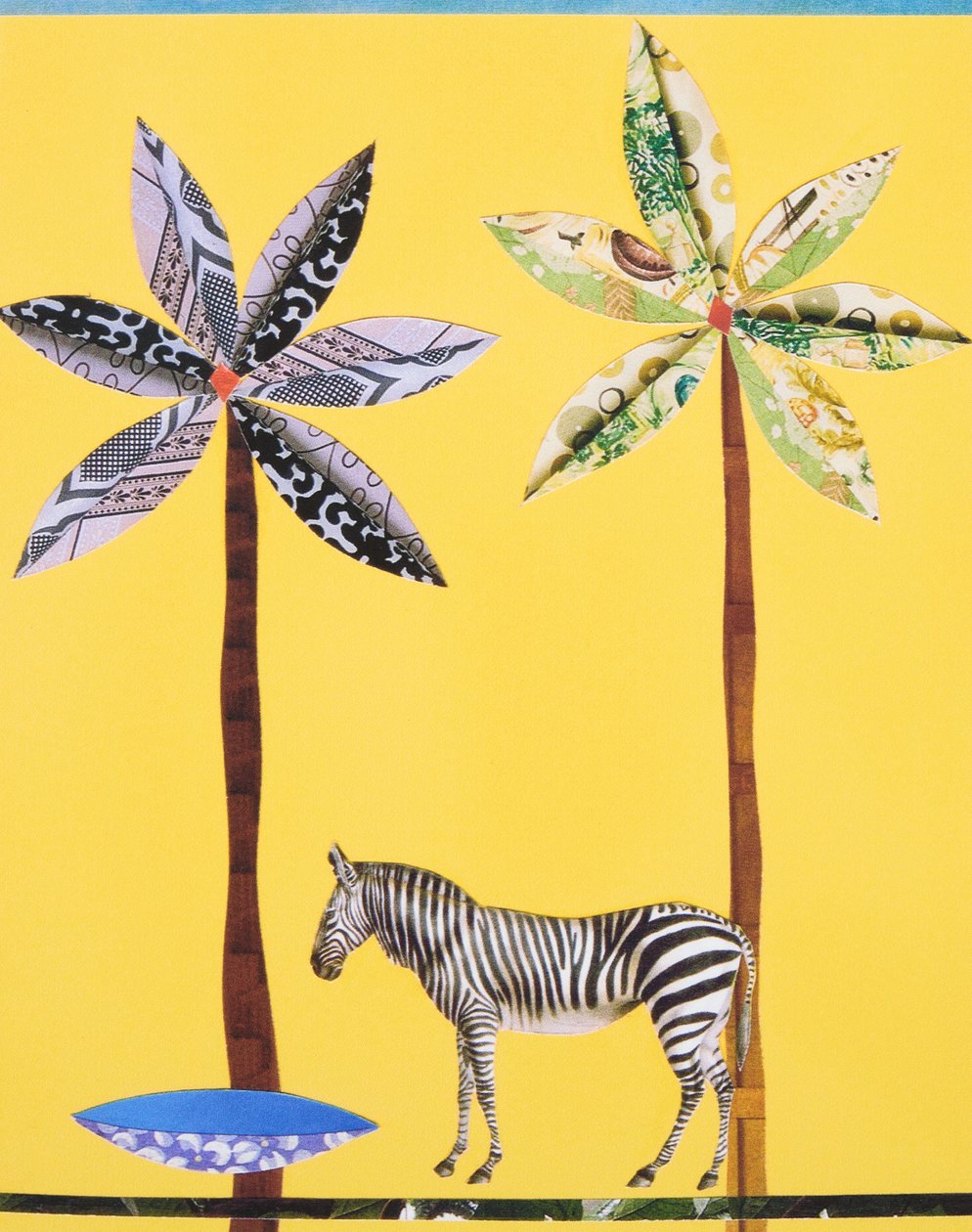Zèbre avec bol bleu (collage) - Genevieve French