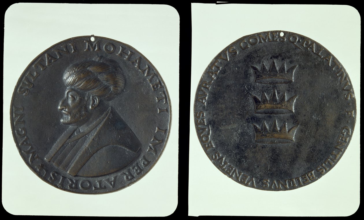Médaille portrait, avers représentant le Sultan Mehmed II (1432-81) revers représentant trois couronnes - Gentile Bellini