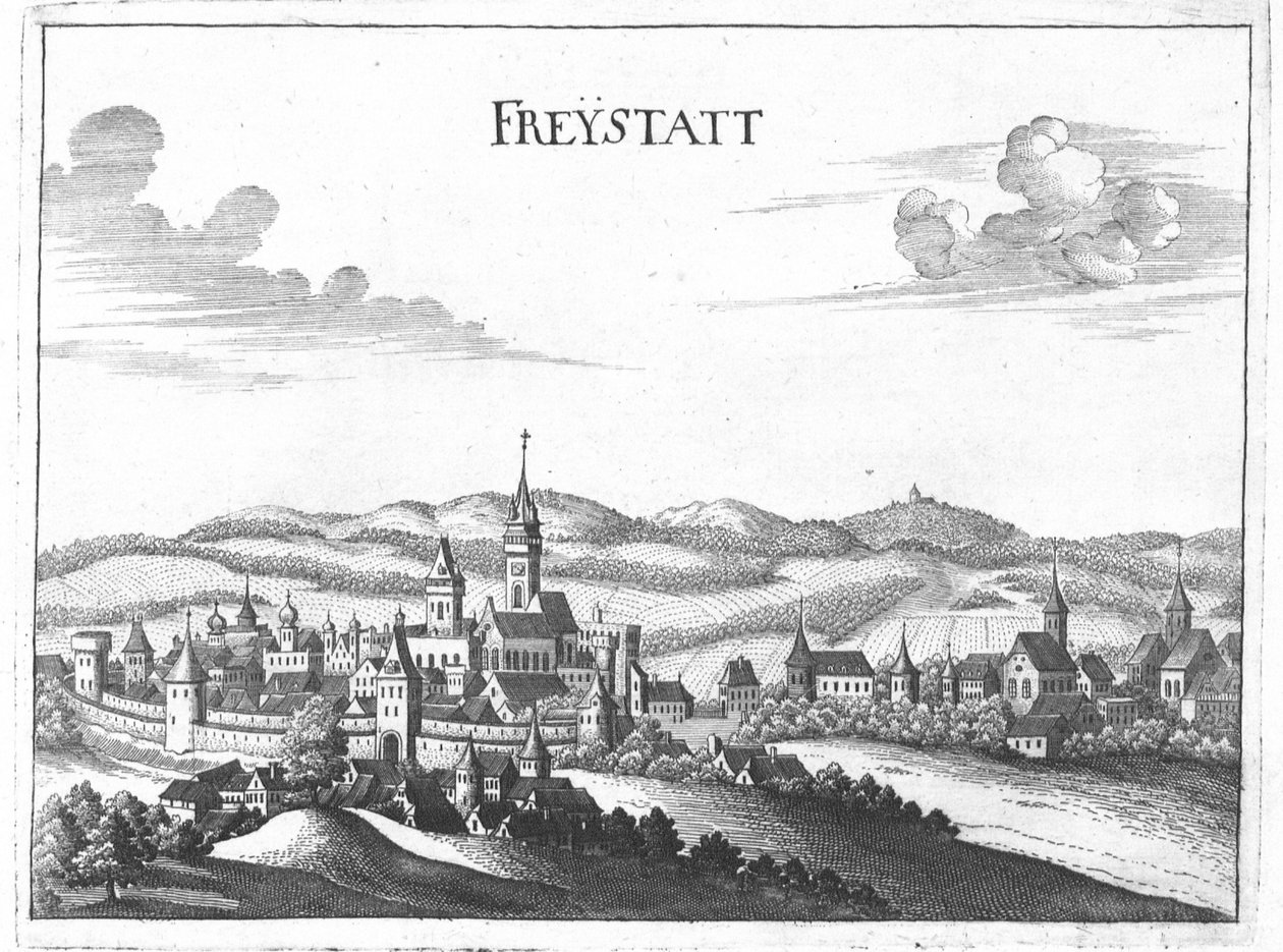 Gravure, vue de Freistadt, Haute-Autriche - Georg Matthaus Vischer