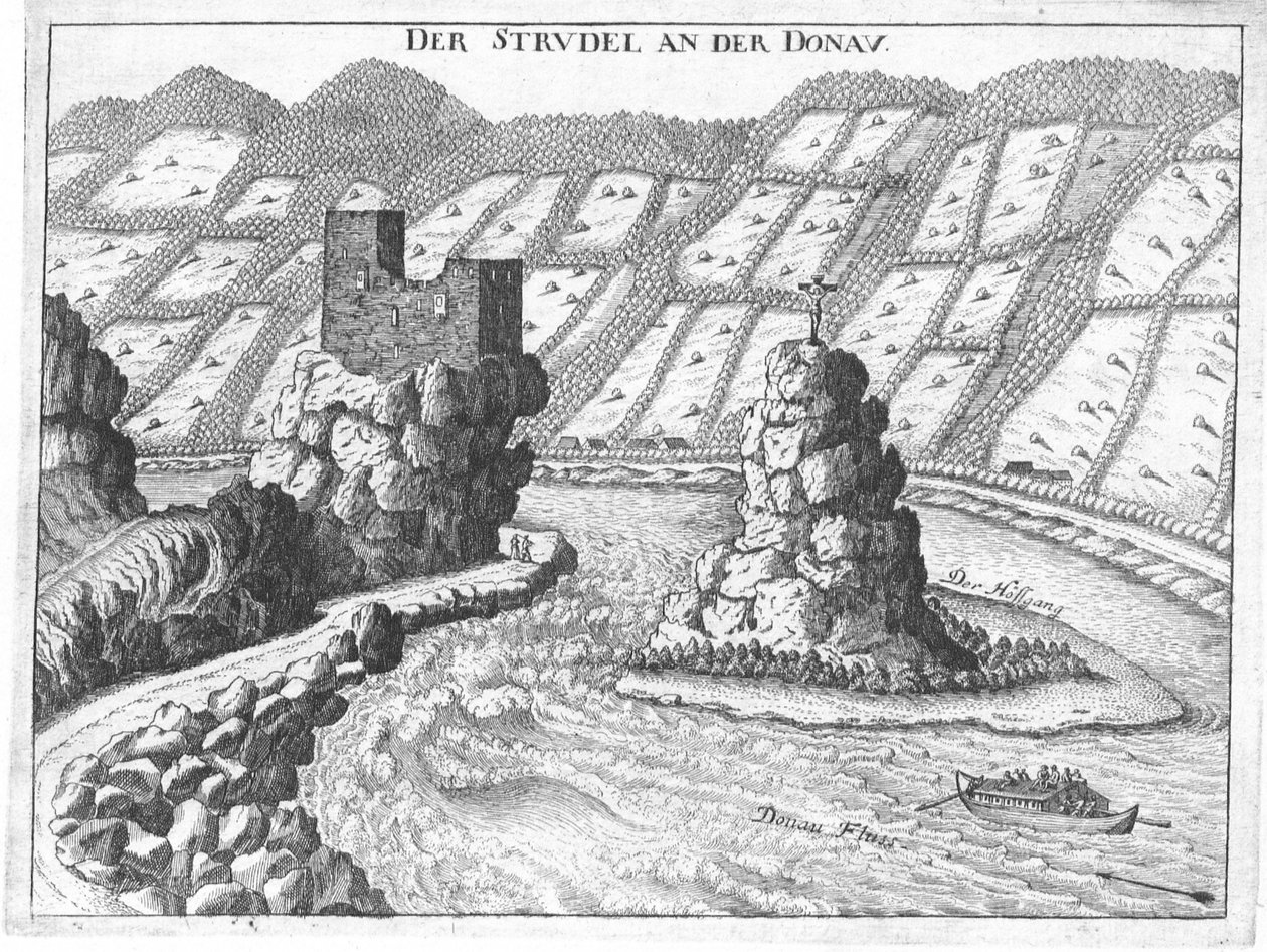 Gravure, vue du château de Werfenstein et de l