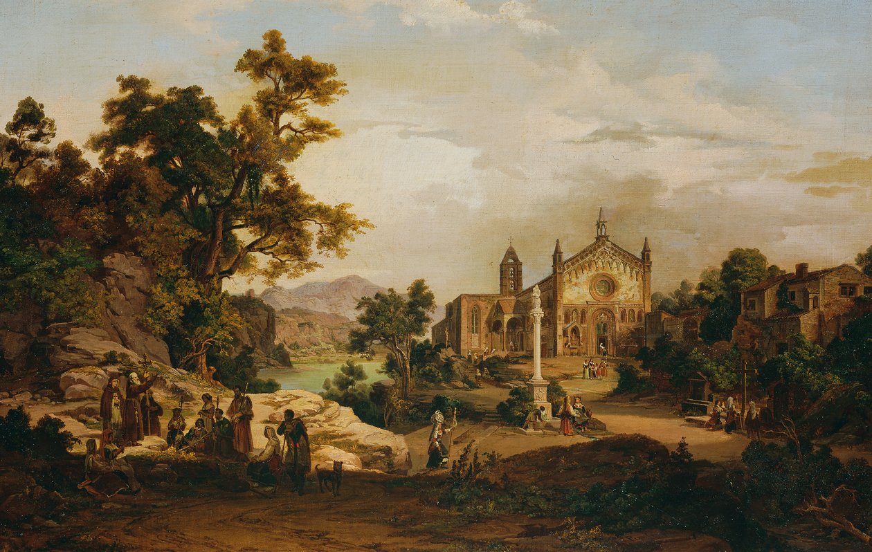 Paysage italien avec pèlerins - Georg Petzolt