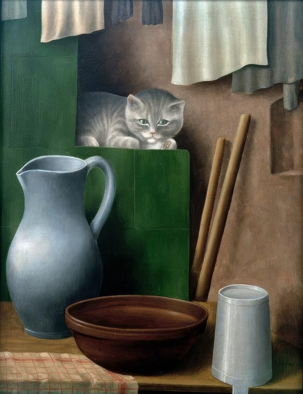 Nature morte avec chat (coin du four) - Georg Schrimpf