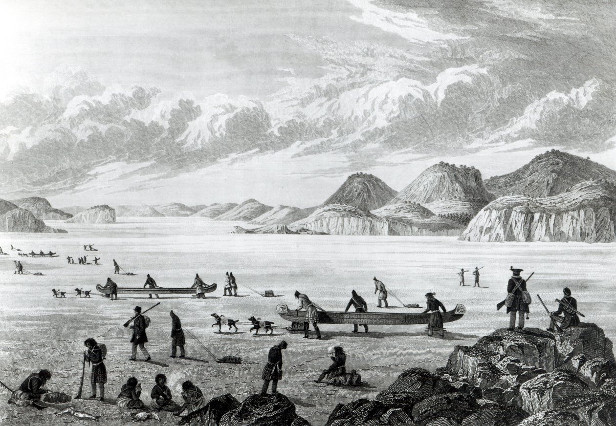 Expédition passant par Point Lata sur la glace, gravé par Edward Francis Finden (1791-1857) 25 juin 1821 - George Back