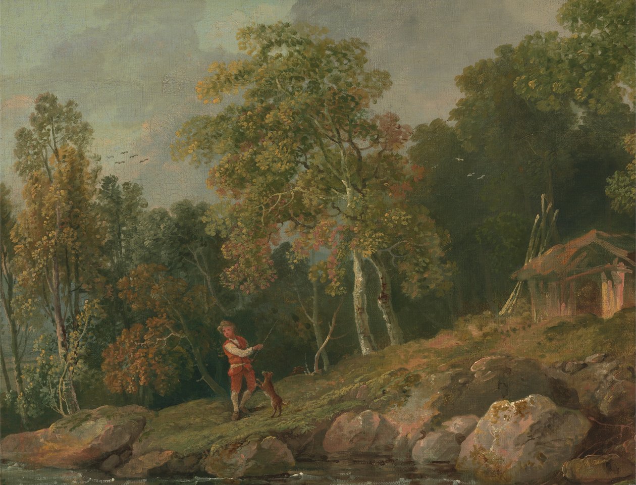 Paysage boisé avec un garçon et son chien - George Barret