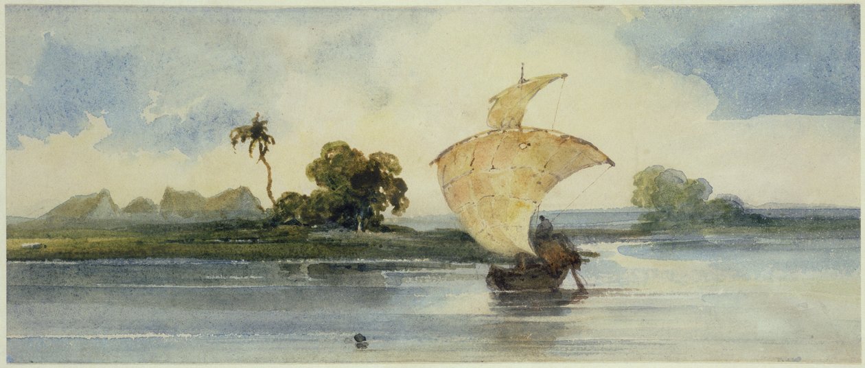Une embarcation sur une rivière indienne - George Chinnery