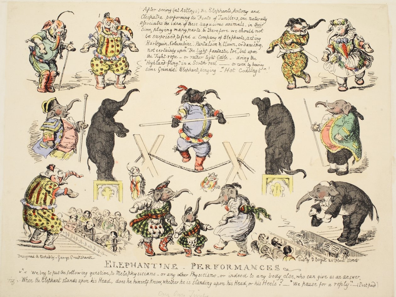 Performances éléphantines, pub. vers 1854 - George Cruikshank