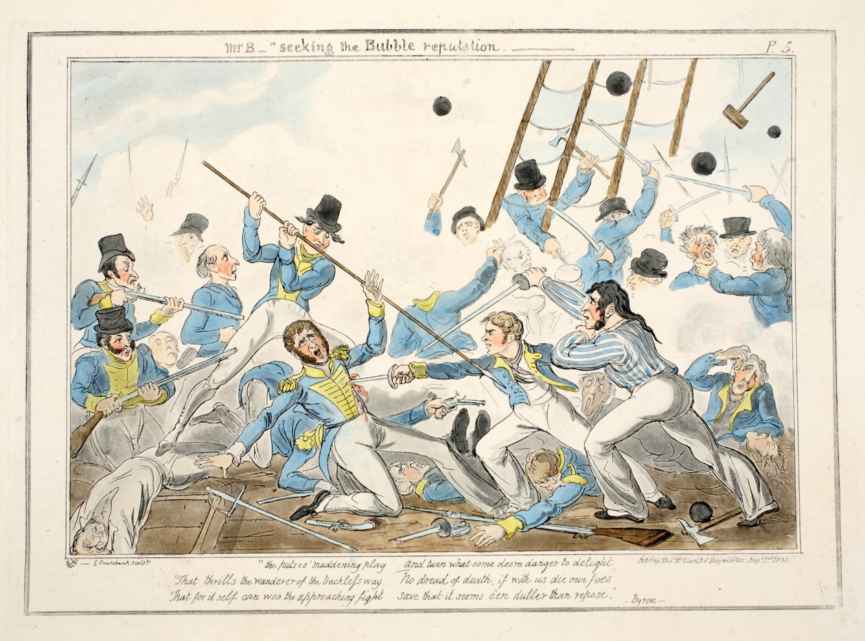 M. B - Cherchant la réputation de la bulle, de The Progress of a Midshipman, 1835 - George Cruikshank