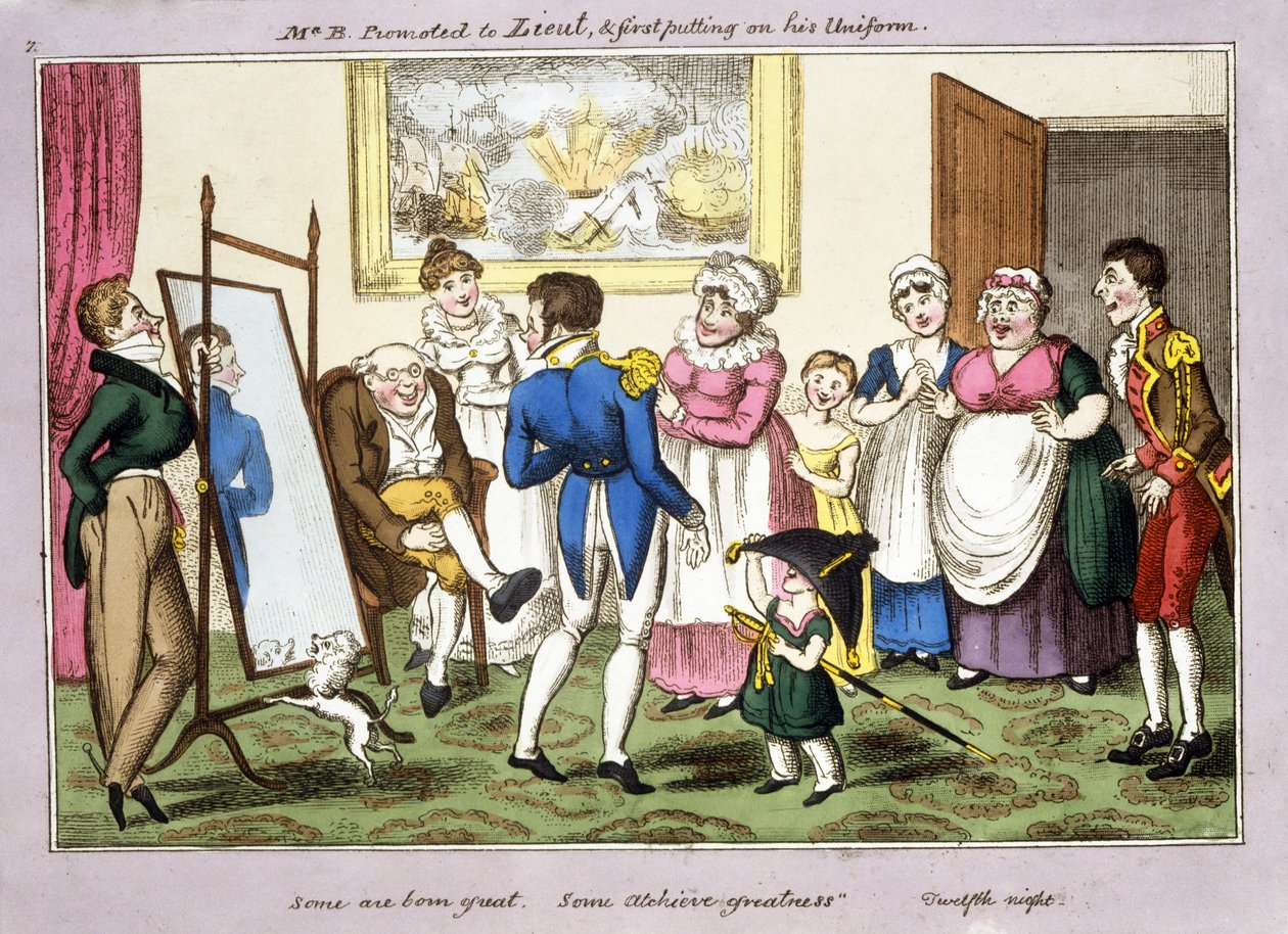 M. B. promu lieutenant et mettant pour la première fois son uniforme, 1835 - George Cruikshank