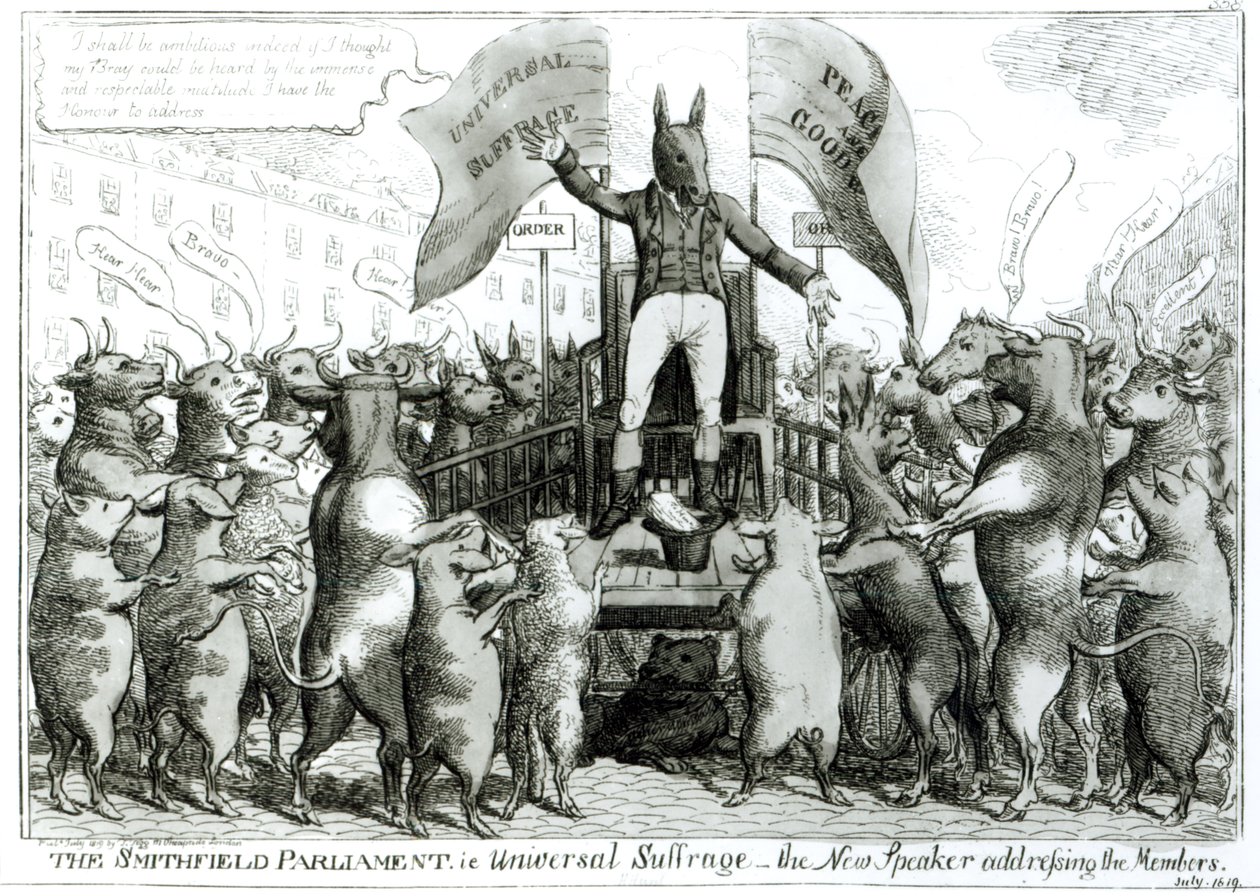 Le Parlement de Smithfield : Suffrage universel, publié par Thomas Tegg, juillet 1819 - George Cruikshank