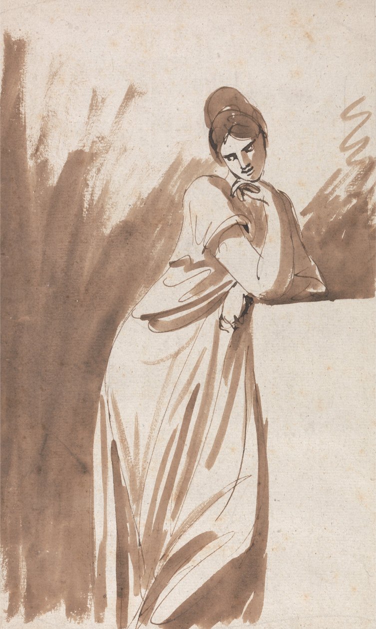 Dame appuyée sur une colonne - (Possiblement une esquisse pour Miss Woodley) - George Romney