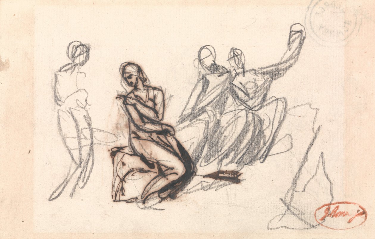 Trois figures assises et une figure debout - George Romney