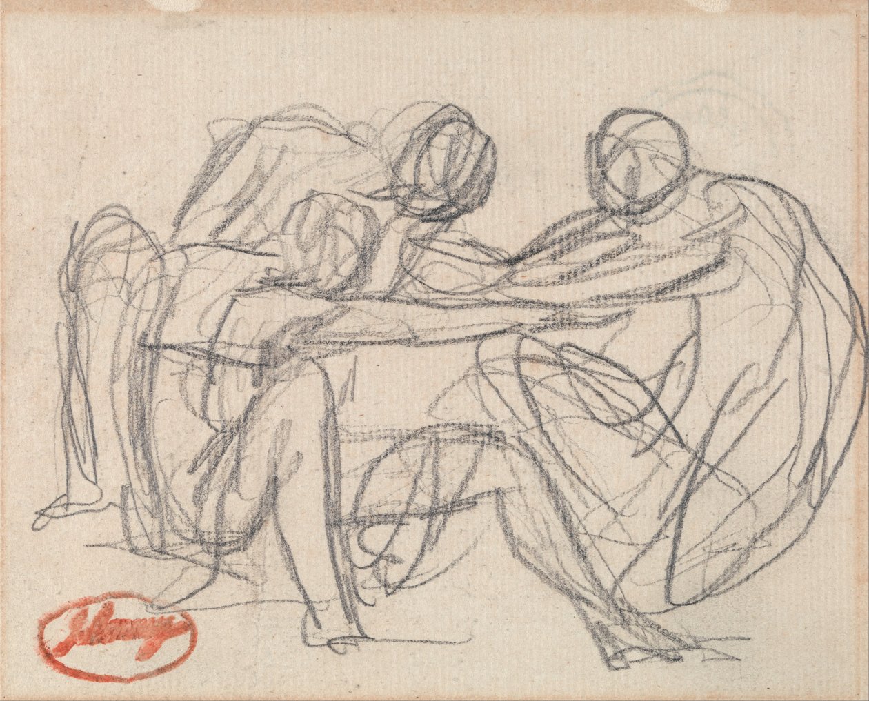 Deux figures agenouillées luttant avec une figure assise - George Romney