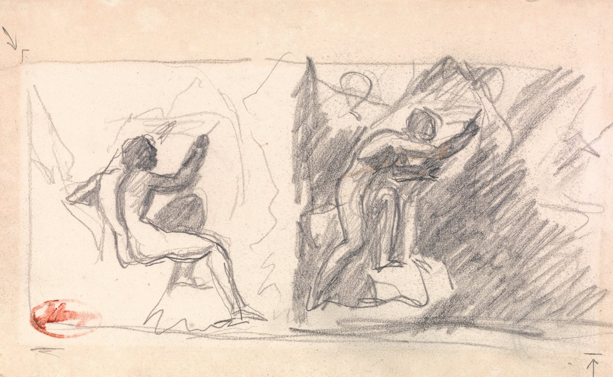 Deux esquisses : nu masculin assis, vue arrière ; figure debout, gesticulant - George Romney
