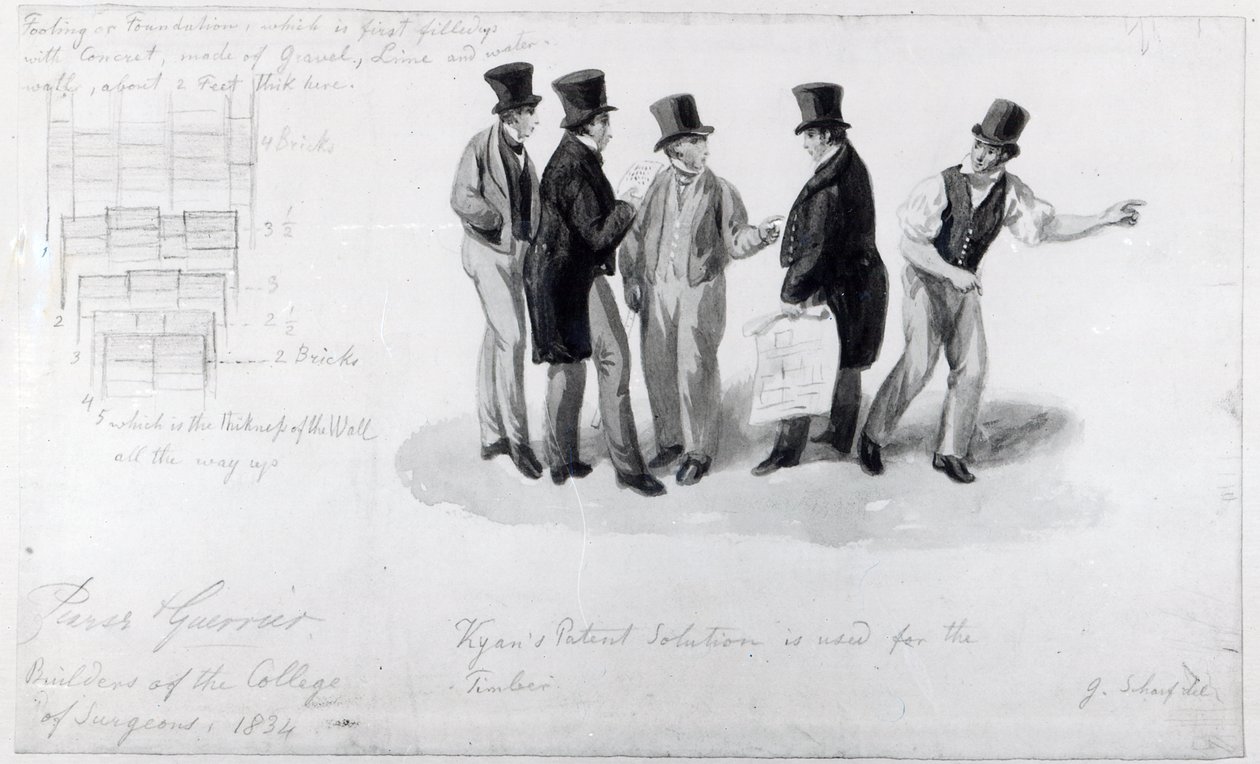 Constructeurs, géomètres et architectes à la construction du Royal College of Surgeons, 1834 - George Snr Scharf