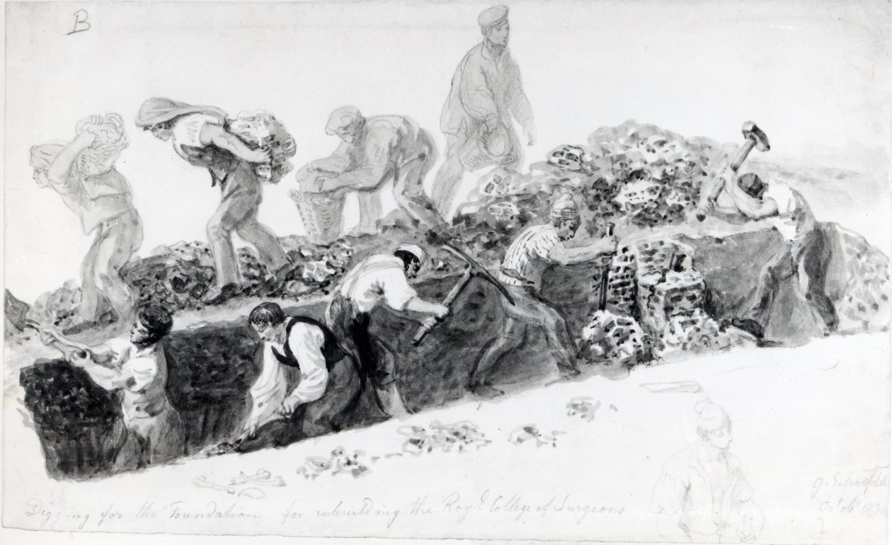 Creuser un trou pour les fondations du Royal College of Surgeons, 1834 - George Snr Scharf
