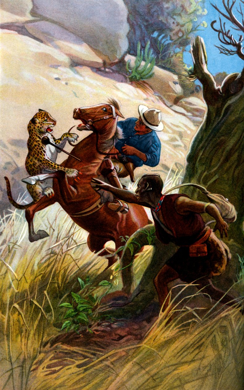 Guépard et guerrier africain attaquant un cheval et son cavalier - George Soper