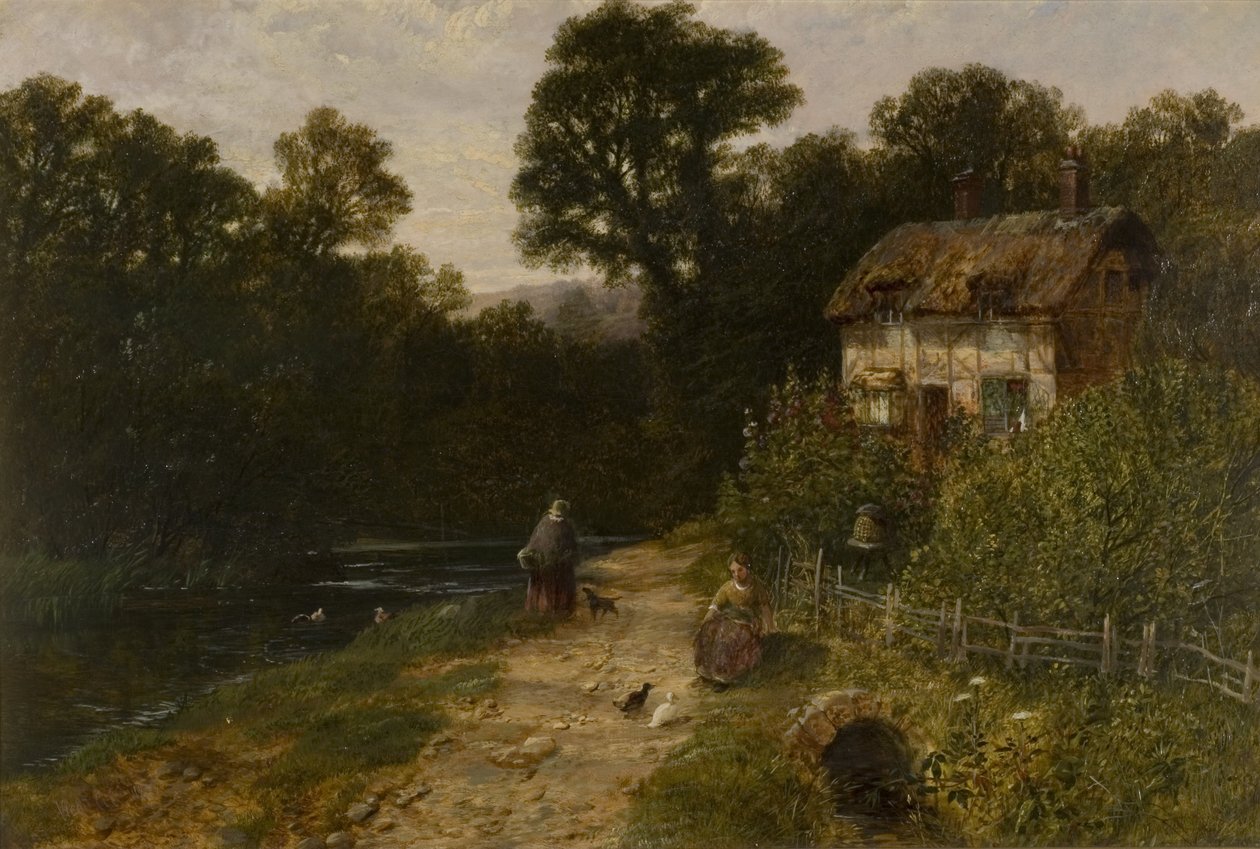 Paysage avec cottage et personnages - George Vicat Cole