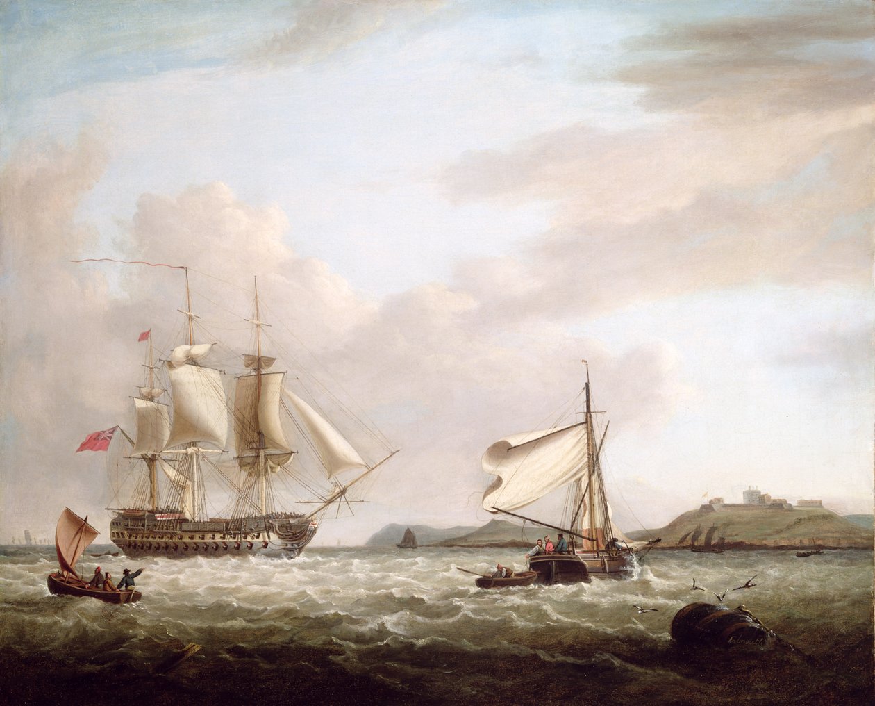 Un navire de guerre anglais au large du château de Pendennis, Falmouth 1801 - George Webster