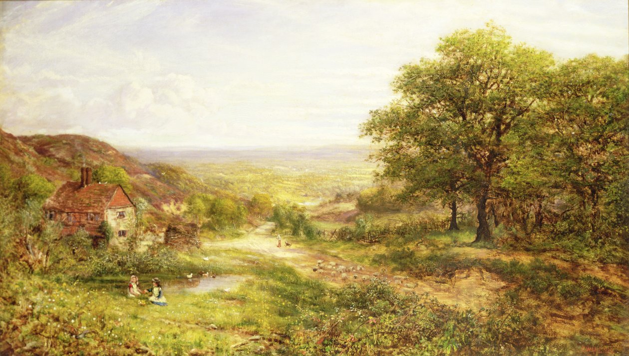 Paysage avec enfants près d