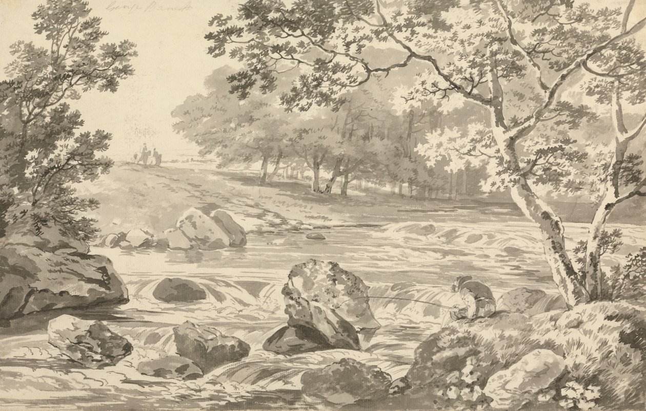 Rivière avec pêcheur - George Barret