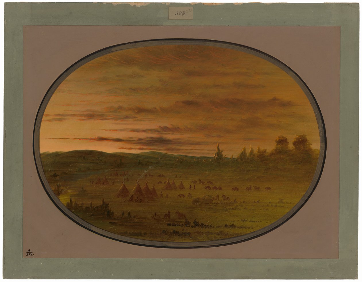 Un campement indien au coucher du soleil - George Catlin