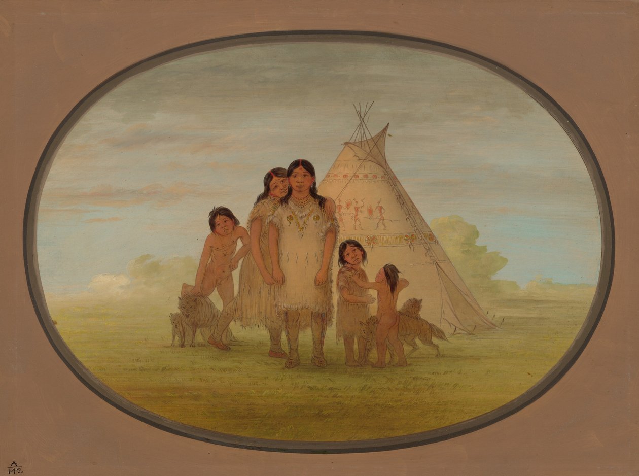 Enfants du chef Camanchee et wigwam - George Catlin