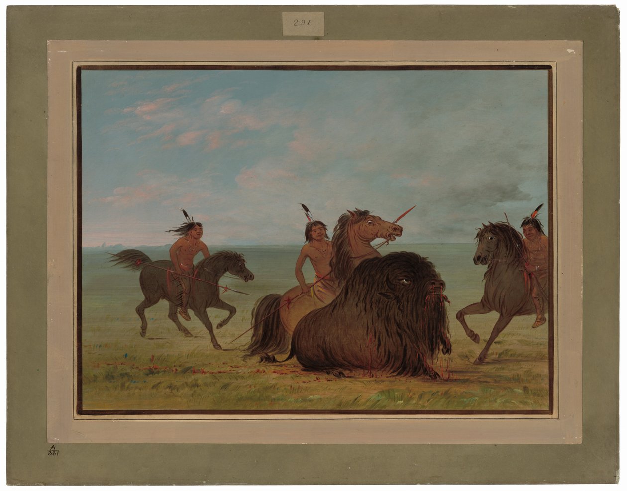 Comanches lançant un taureau de bison - George Catlin