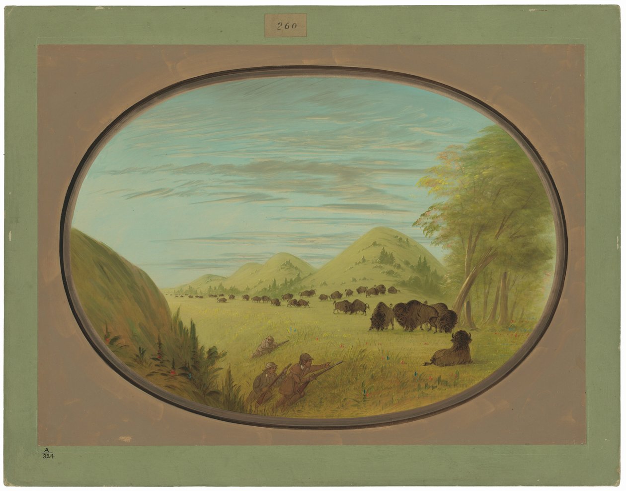 Catlin et deux compagnons chassant le bison - George Catlin